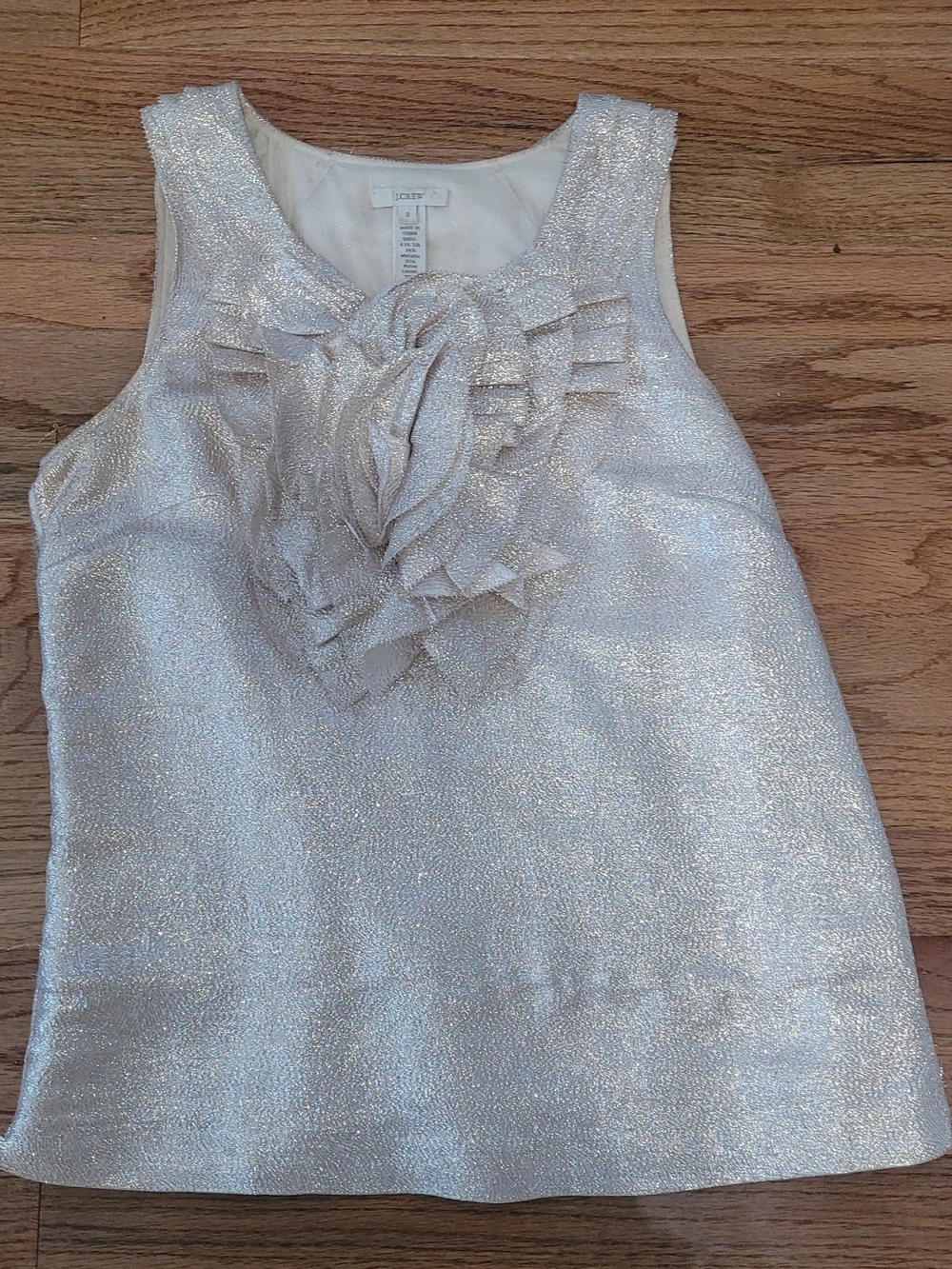 Sparkling Metallic J Crew Sleeveless Ruffle Neck Top